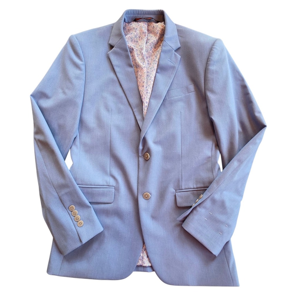 Egara‎ Skinny Fit Suit Separates Jacket Sky Blue Paisley Liner